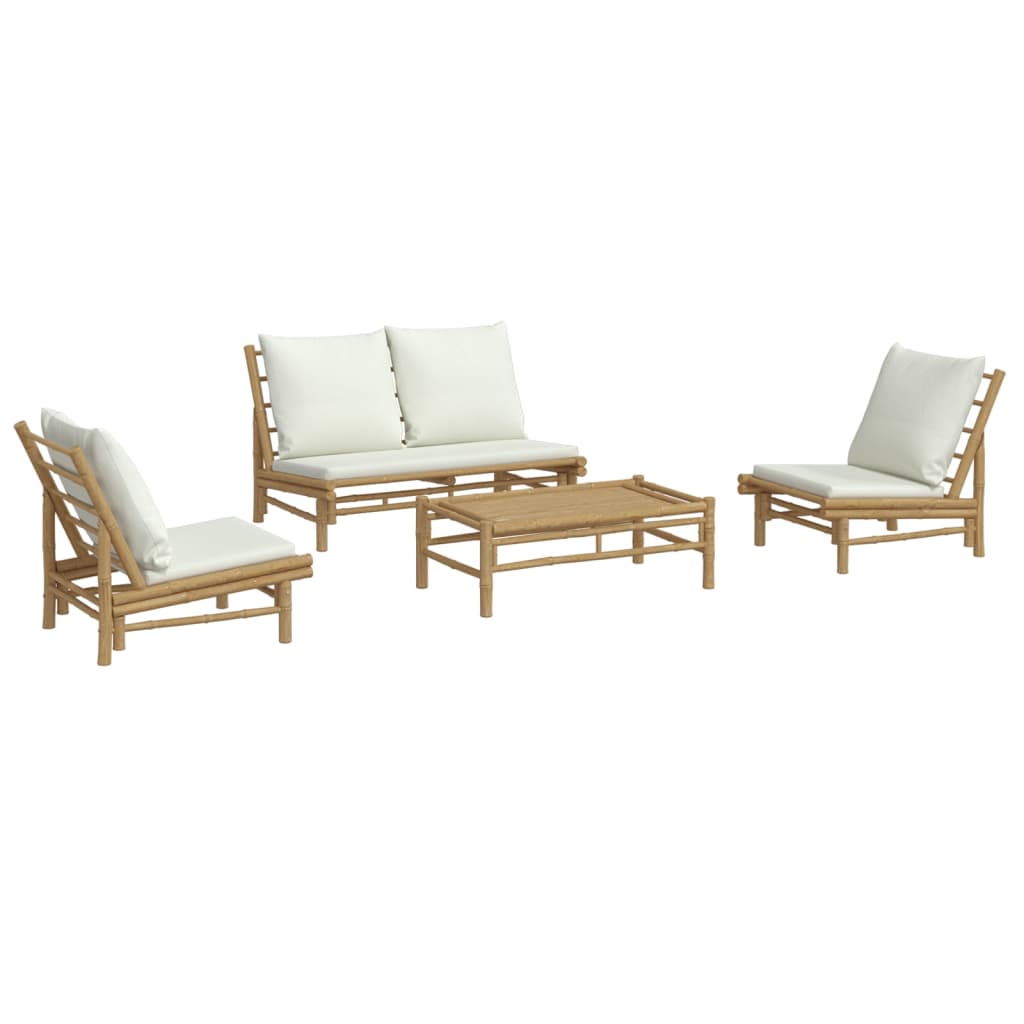 vidaXL 4 Piece Patio Lounge Set with Cream White Cushions Bamboo-1