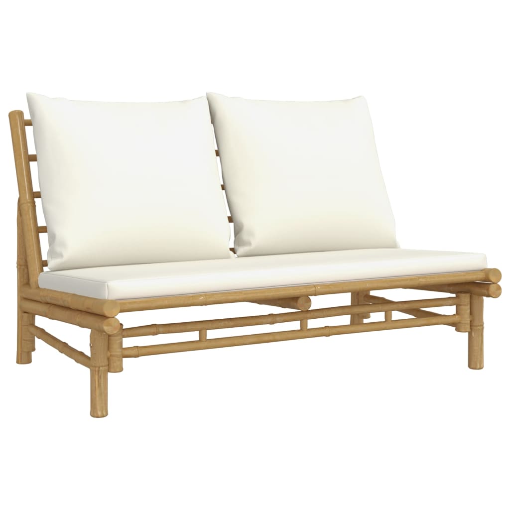 vidaXL 4 Piece Patio Lounge Set with Cream White Cushions Bamboo-2