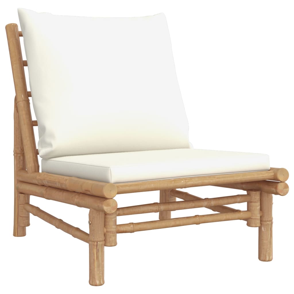 vidaXL 4 Piece Patio Lounge Set with Cream White Cushions Bamboo-3