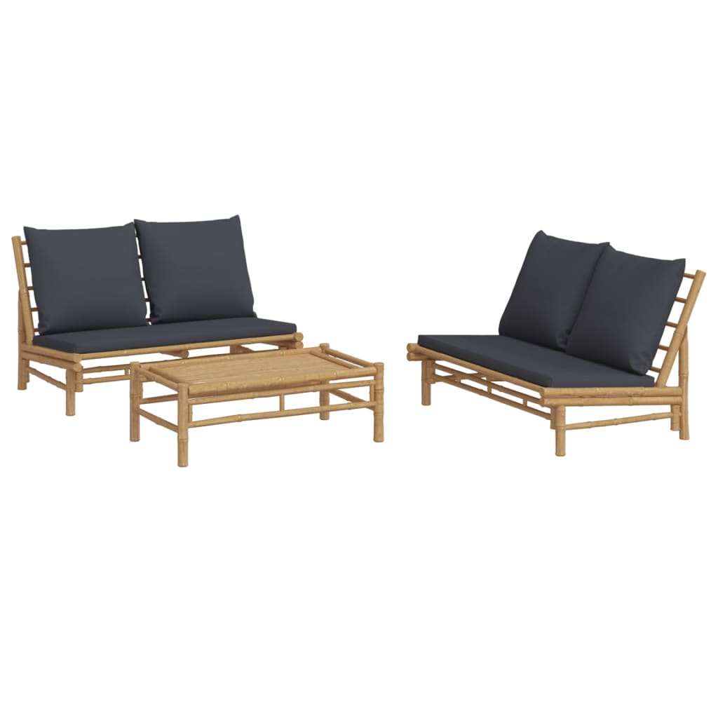 vidaXL 3 Piece Patio Lounge Set with Dark Gray Cushions Bamboo-1