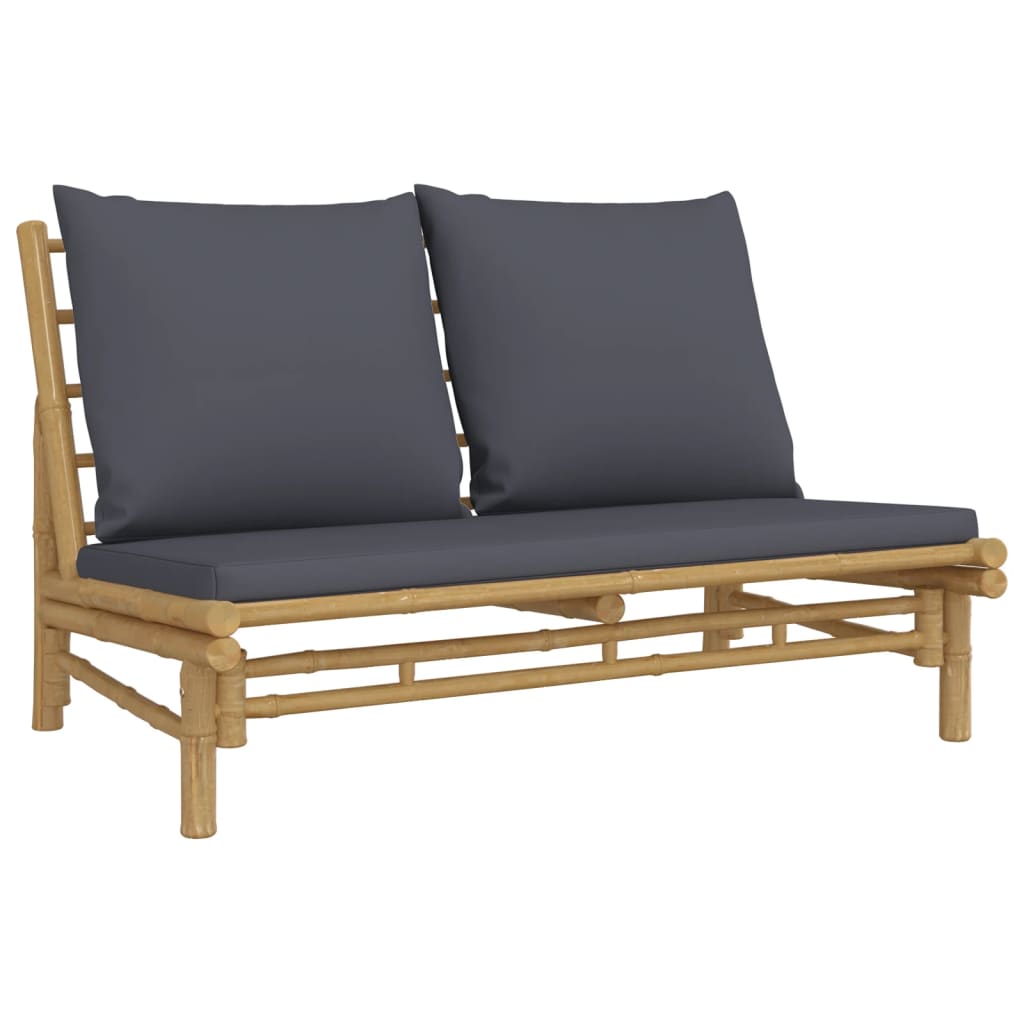 vidaXL 3 Piece Patio Lounge Set with Dark Gray Cushions Bamboo-2