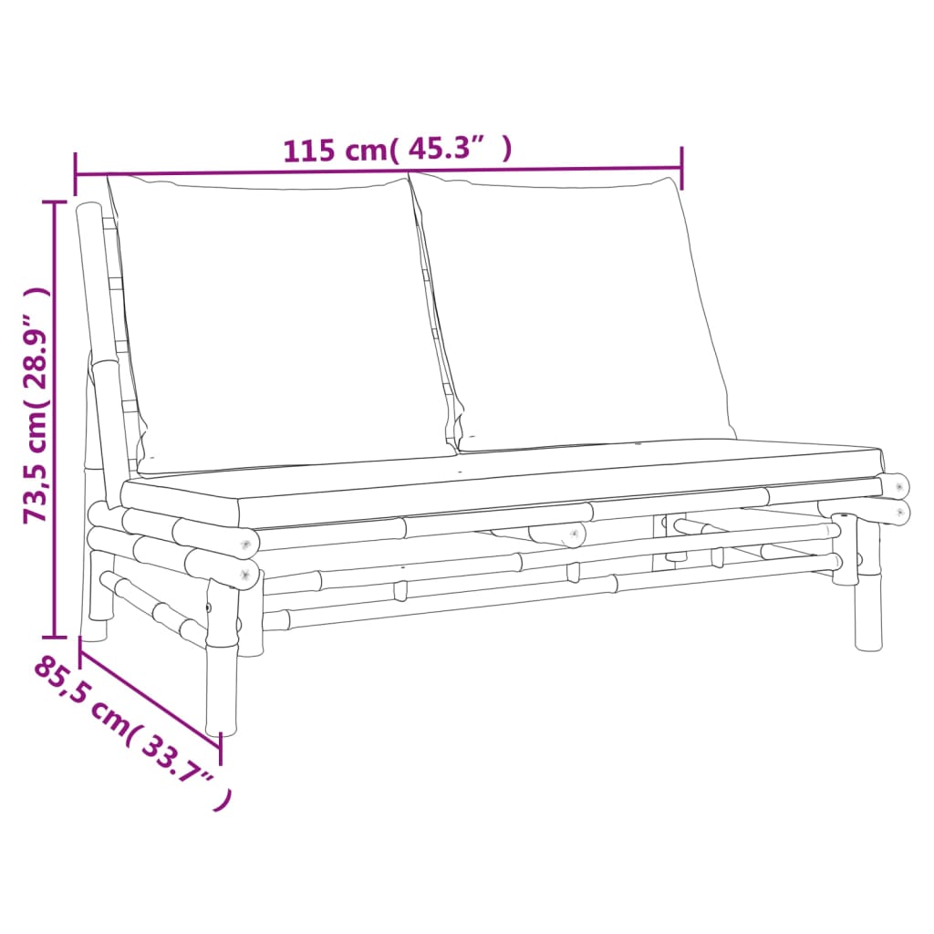 vidaXL 3 Piece Patio Lounge Set with Dark Gray Cushions Bamboo-6