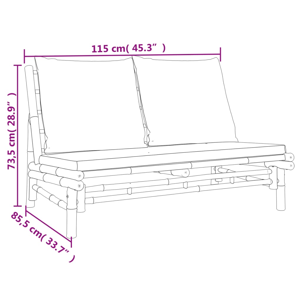 vidaXL 3 Piece Patio Lounge Set with Cream White Cushions Bamboo-6