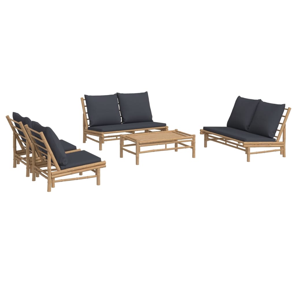 vidaXL 5 Piece Patio Lounge Set with Dark Gray Cushions Bamboo-1