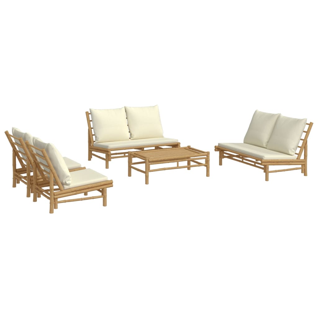 vidaXL 5 Piece Patio Lounge Set with Cream White Cushions Bamboo-1