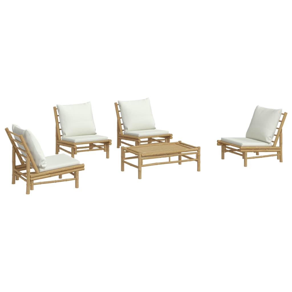 vidaXL 5 Piece Patio Lounge Set with Cream White Cushions Bamboo-1