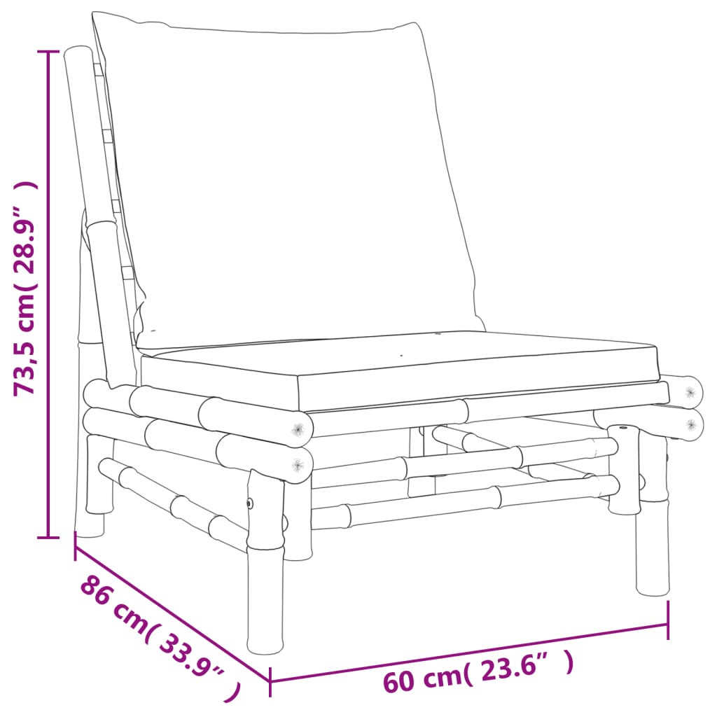 vidaXL 3 Piece Patio Lounge Set with Cream White Cushions Bamboo-6