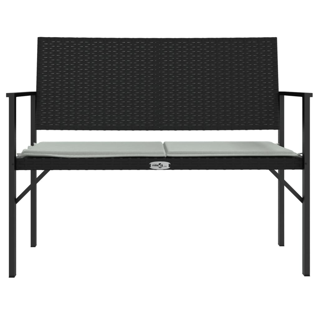 vidaXL 2-Seater Patio Bench with Cushion Black Poly Rattan-2