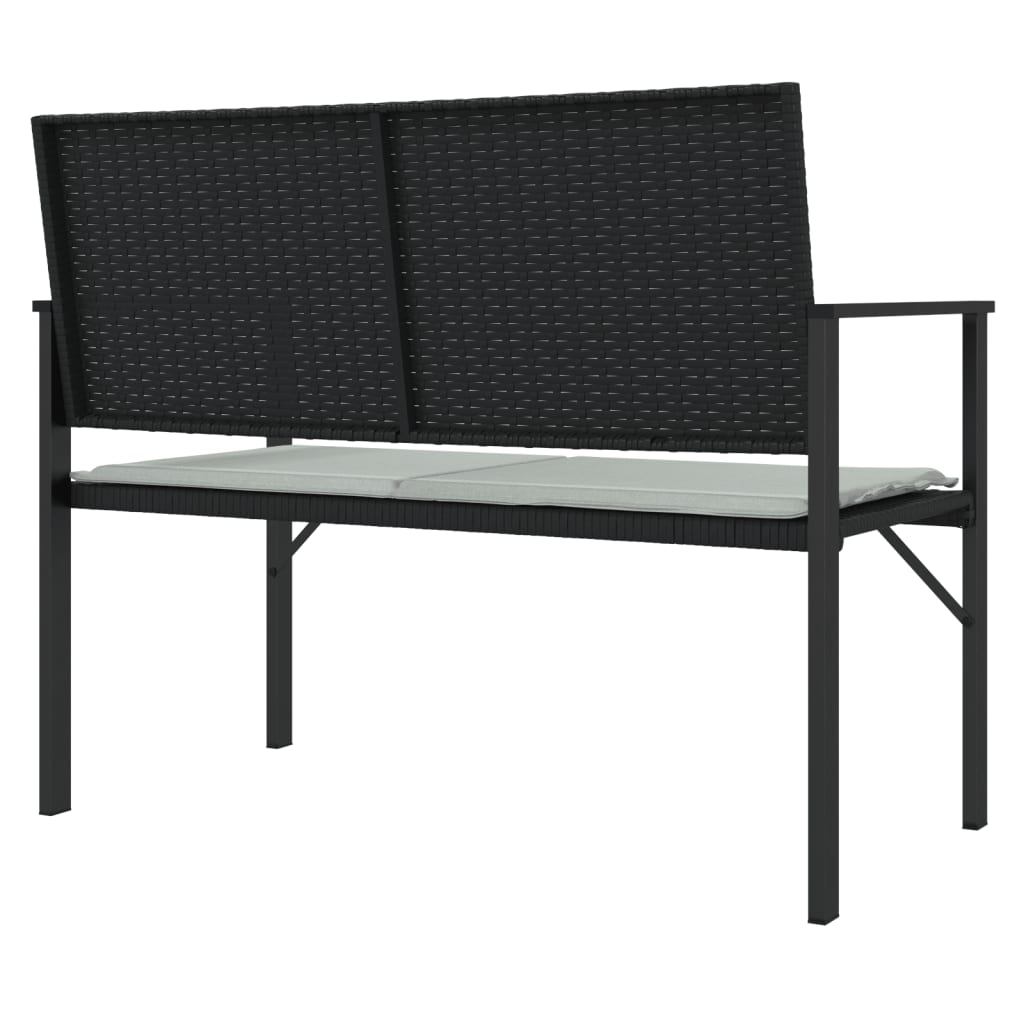 vidaXL 2-Seater Patio Bench with Cushion Black Poly Rattan-4