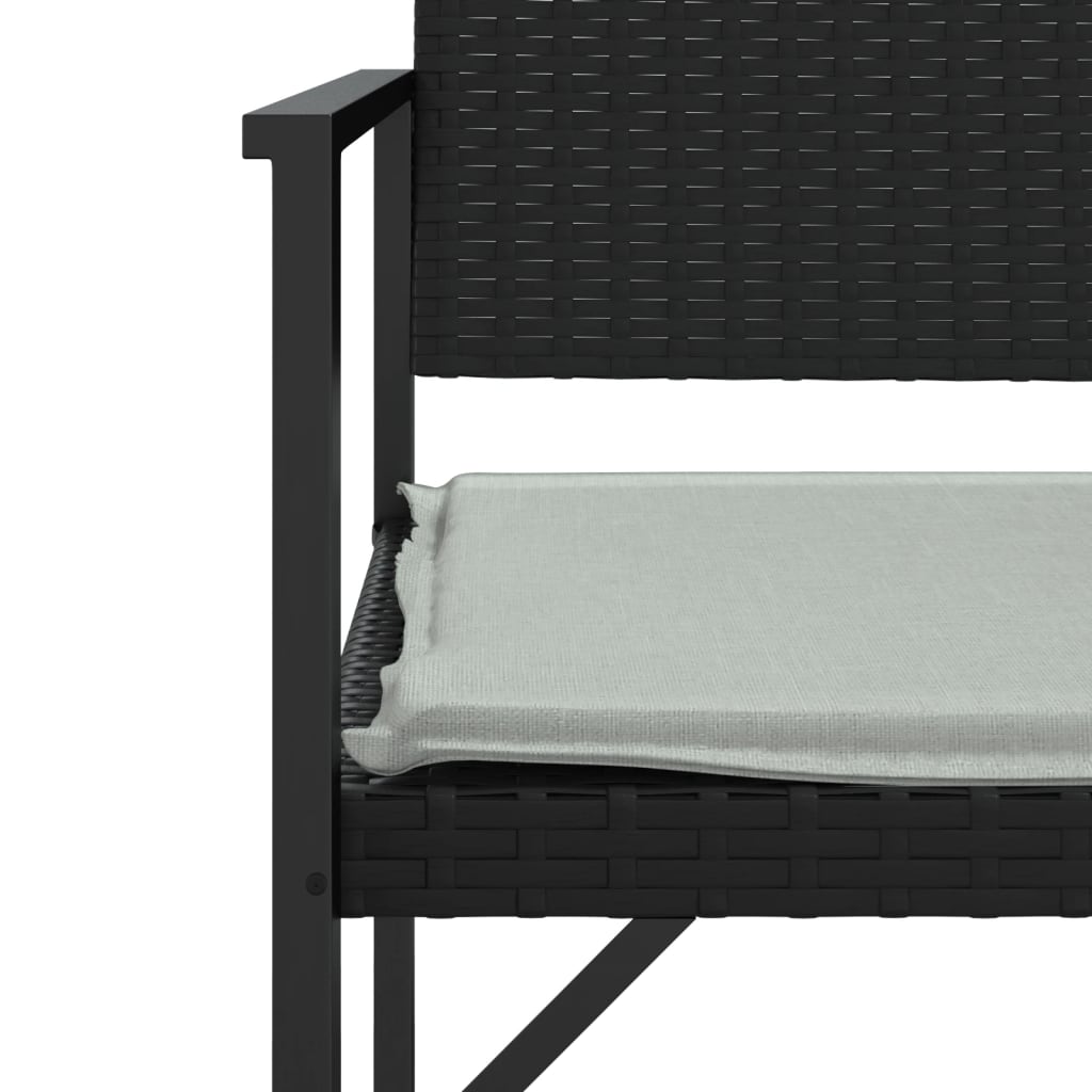 vidaXL 2-Seater Patio Bench with Cushion Black Poly Rattan-5