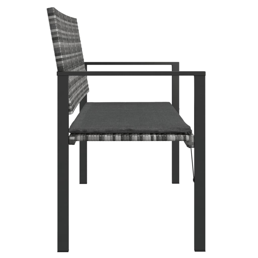 vidaXL 2-Seater Patio Bench with Cushion Gray Poly Rattan-2