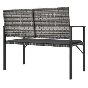 vidaXL 2-Seater Patio Bench with Cushion Gray Poly Rattan-3