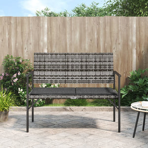 vidaXL 2-Seater Patio Bench with Cushion Gray Poly Rattan-0