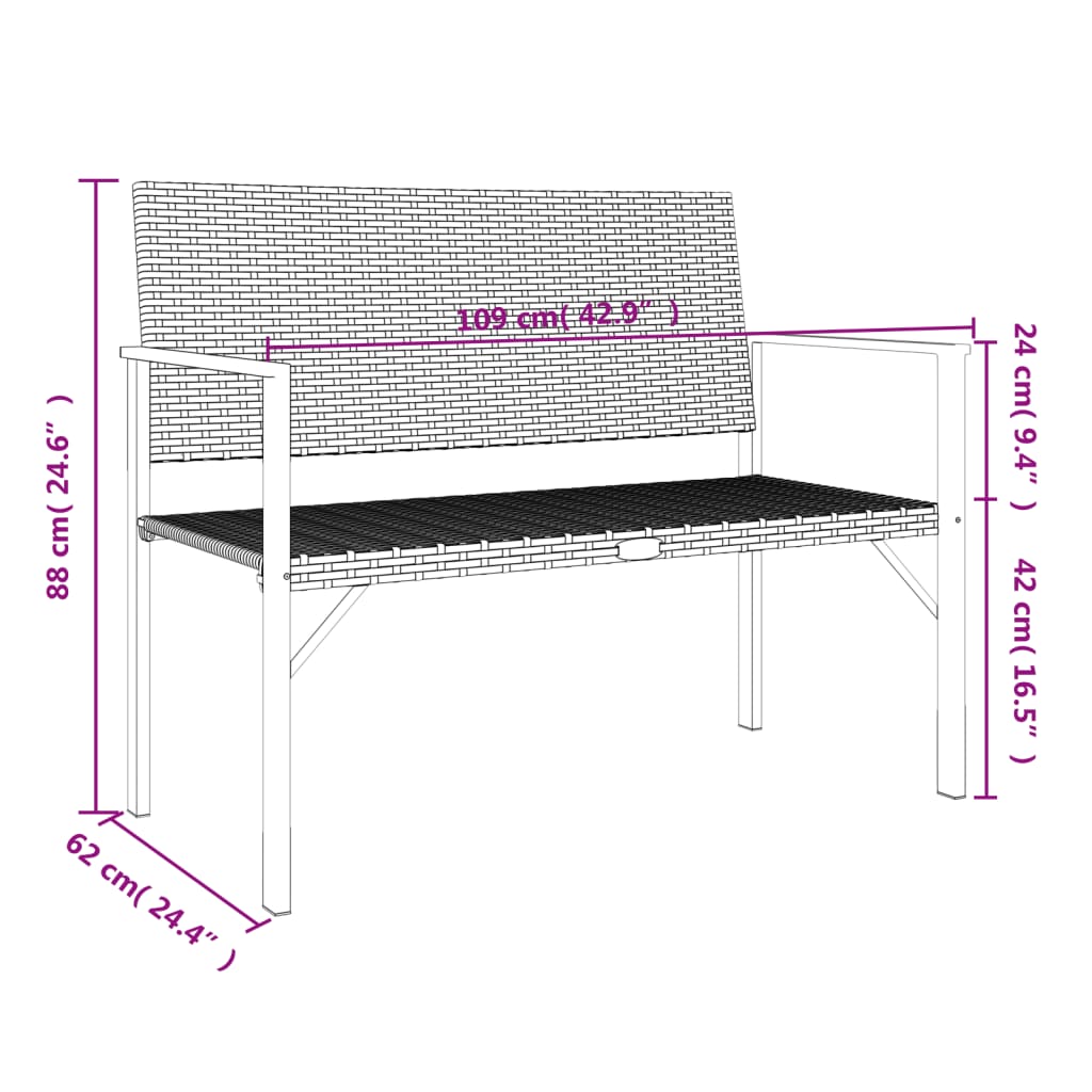 vidaXL 2-Seater Patio Bench Black Poly Rattan-11