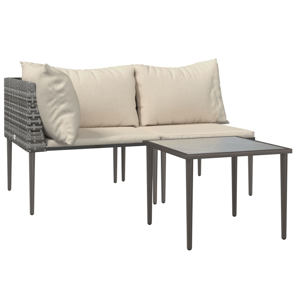 vidaXL 3 Piece Patio Lounge Set with Cushions Gray Poly Rattan-1