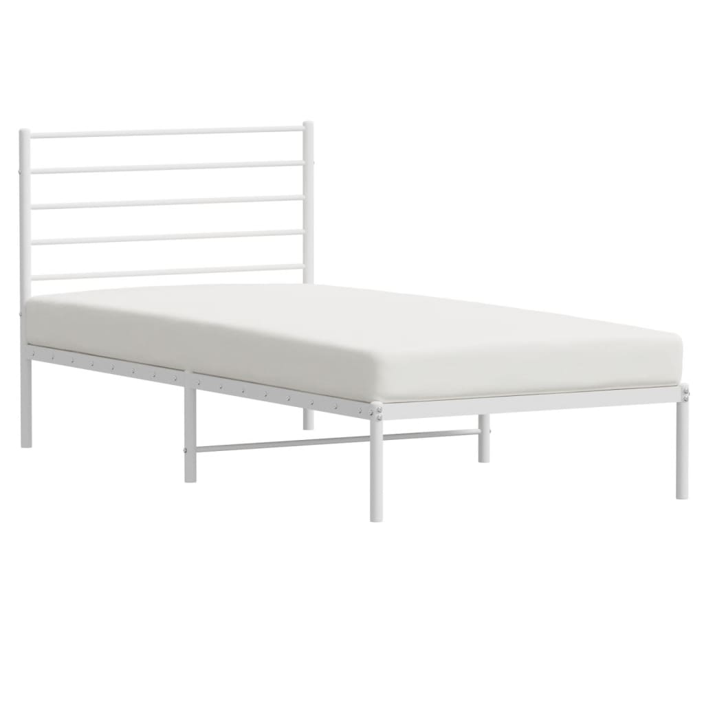 vidaXL Metal Bed Frame with Headboard White 39.4"x74.8" Twin-4