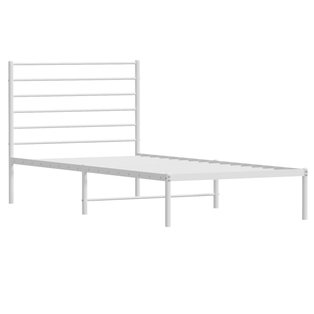 vidaXL Metal Bed Frame with Headboard White 39.4"x74.8" Twin-5