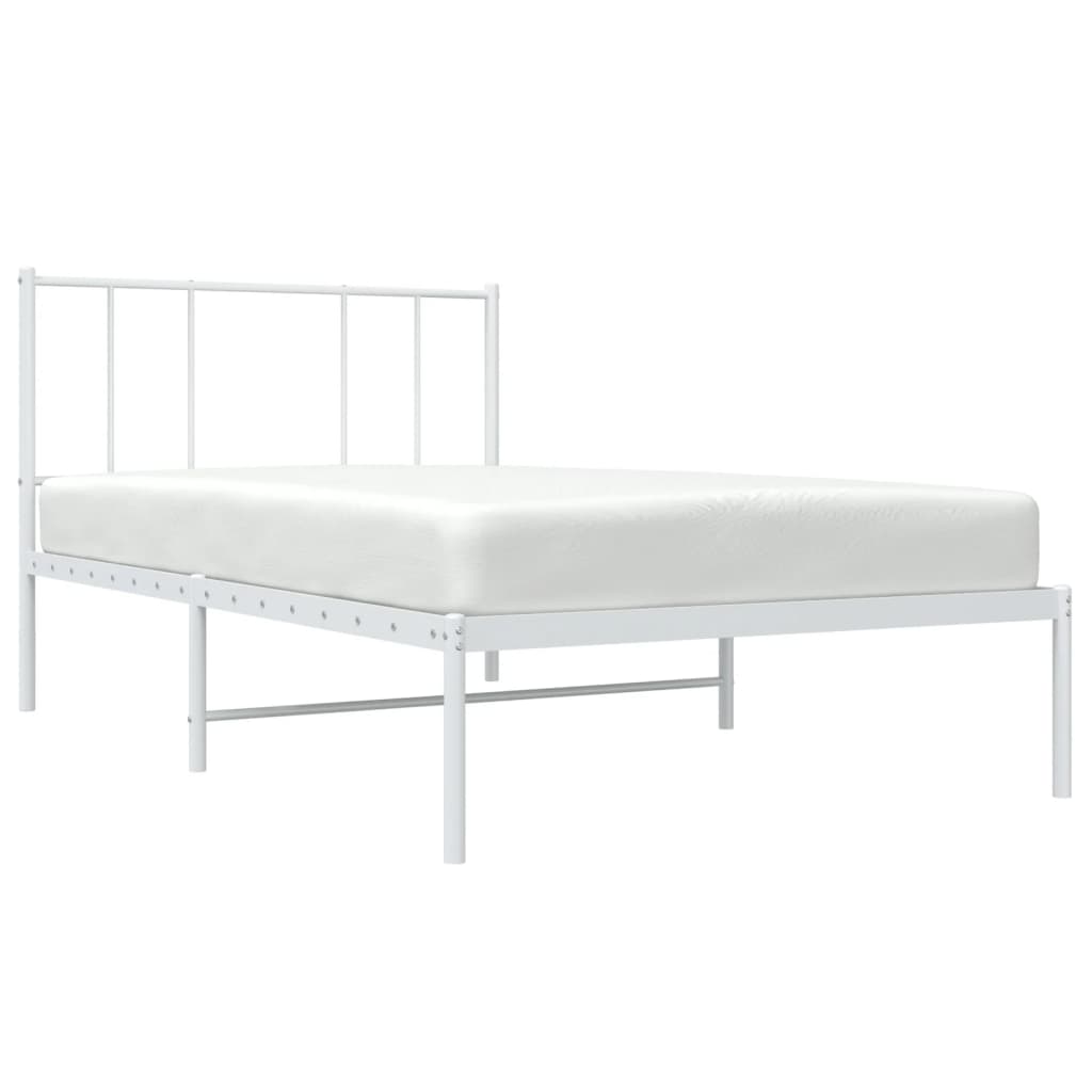 vidaXL Metal Bed Frame with Headboard White 39.4"x74.8" Twin-4