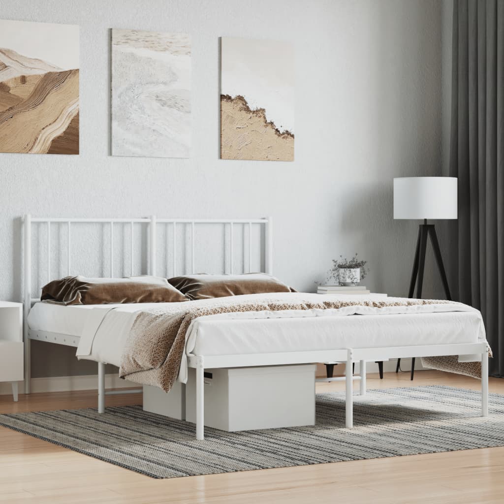 vidaXL Metal Bed Frame with Headboard White 59.8"x78.7"-0