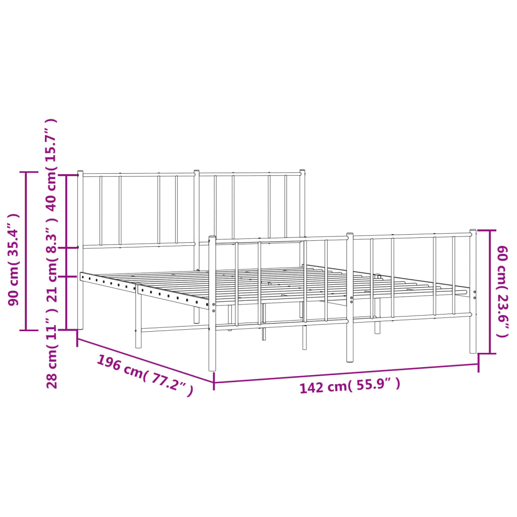 vidaXL Metal Bed Frame with Headboard and Footboard White 53.9"x74.8" Full-8