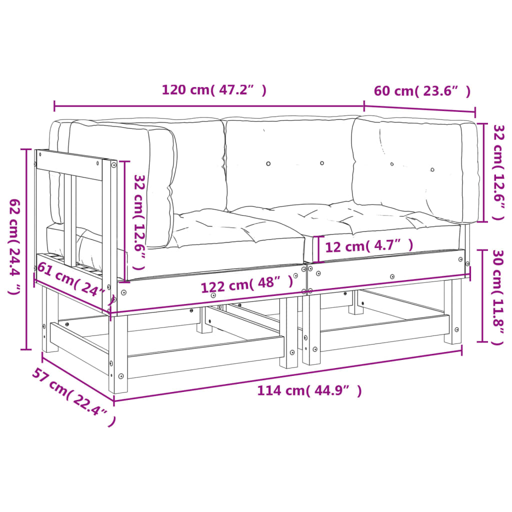 vidaXL Corner Sofas with Cushions 2 pcs Solid Wood Pine-7