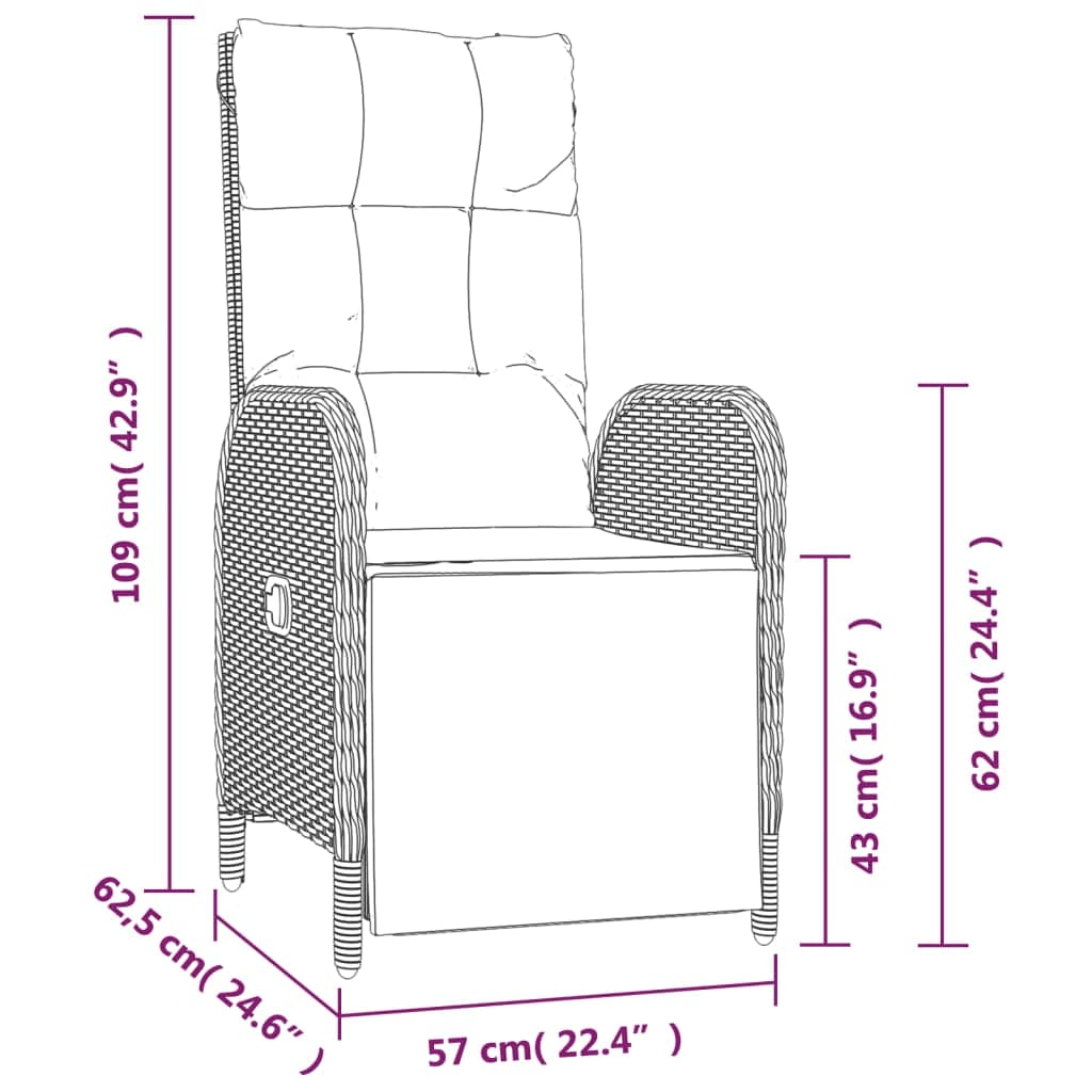 vidaXL 3 Piece Patio Dining Set with Cushions Gray Poly Rattan-1