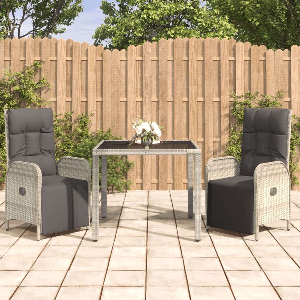 vidaXL 3 Piece Patio Dining Set with Cushions Gray Poly Rattan-0