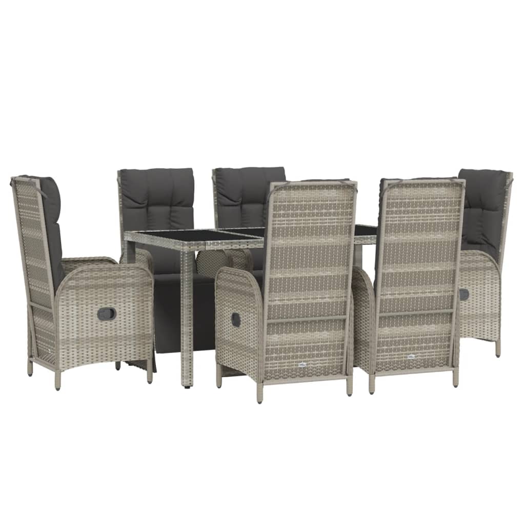 vidaXL 7 Piece Patio Dining Set with Cushions Gray Poly Rattan-2