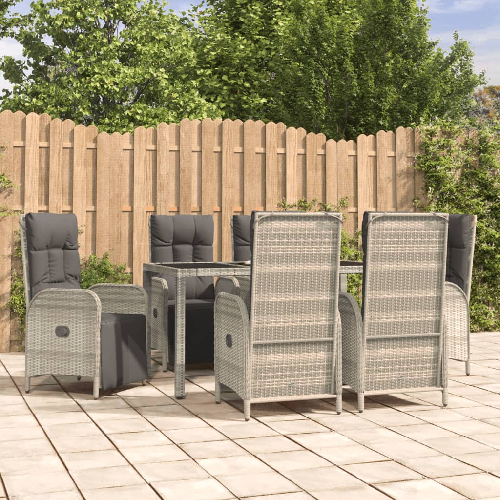 vidaXL 7 Piece Patio Dining Set with Cushions Gray Poly Rattan-0