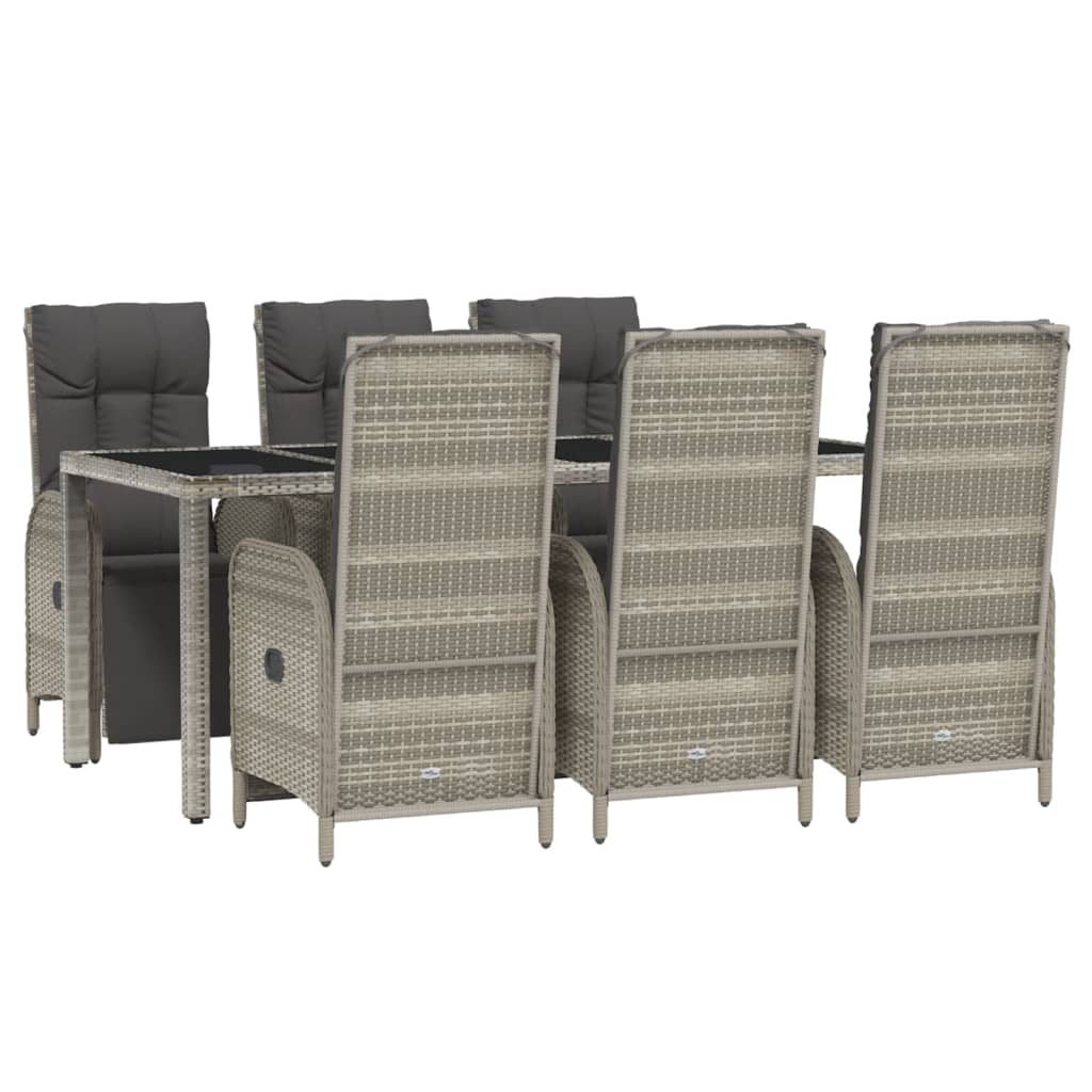 vidaXL 7 Piece Patio Dining Set with Cushions Gray Poly Rattan-1