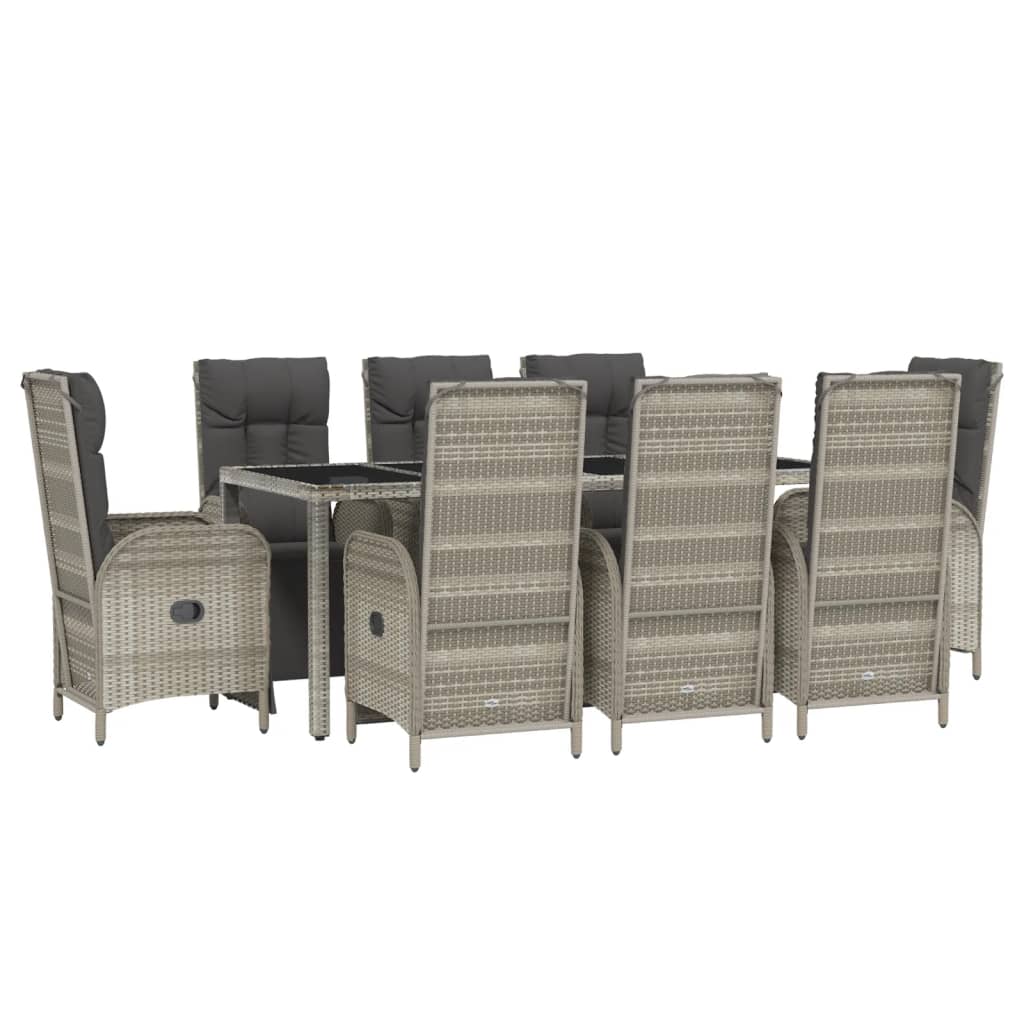 vidaXL 9 Piece Patio Dining Set with Cushions Gray Poly Rattan-2