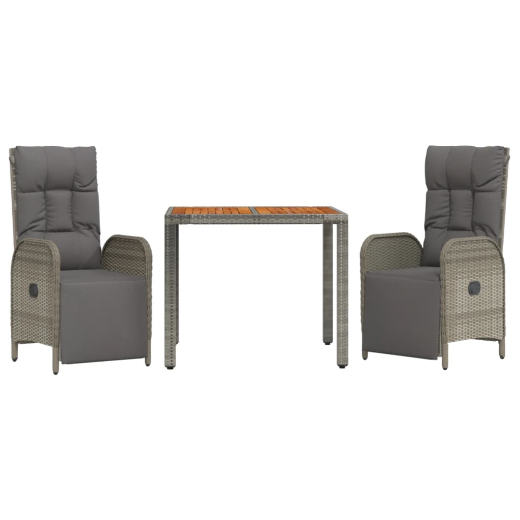 vidaXL 3 Piece Patio Dining Set with Cushions Gray Poly Rattan-1