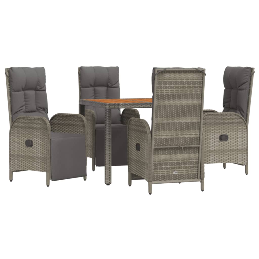 vidaXL 5 Piece Patio Dining Set with Cushions Gray Poly Rattan-2