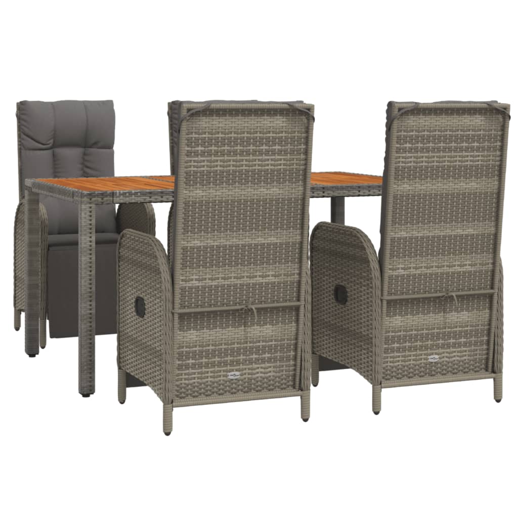 vidaXL 5 Piece Patio Dining Set with Cushions Gray Poly Rattan-2