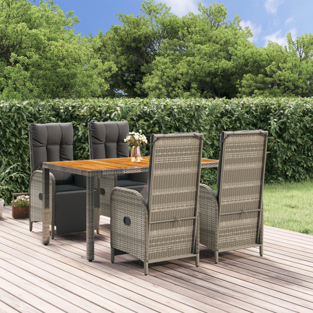 vidaXL 5 Piece Patio Dining Set with Cushions Gray Poly Rattan-0