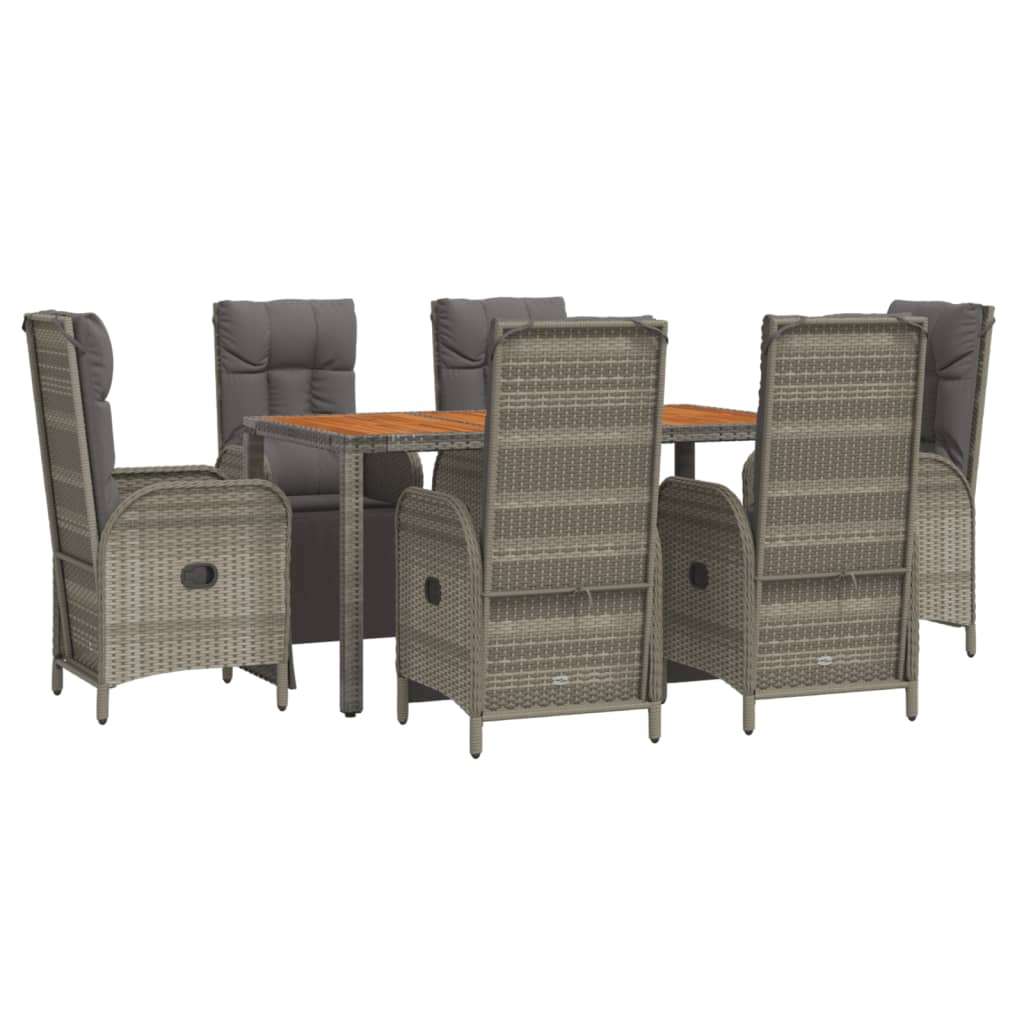 vidaXL 7 Piece Patio Dining Set with Cushions Gray Poly Rattan-1