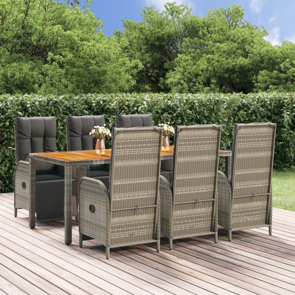 vidaXL 7 Piece Patio Dining Set with Cushions Gray Poly Rattan-0