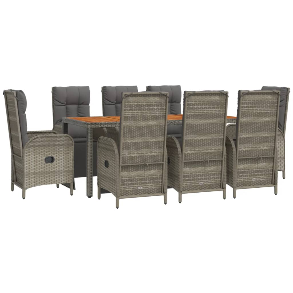 vidaXL 9 Piece Patio Dining Set with Cushions Gray Poly Rattan-1