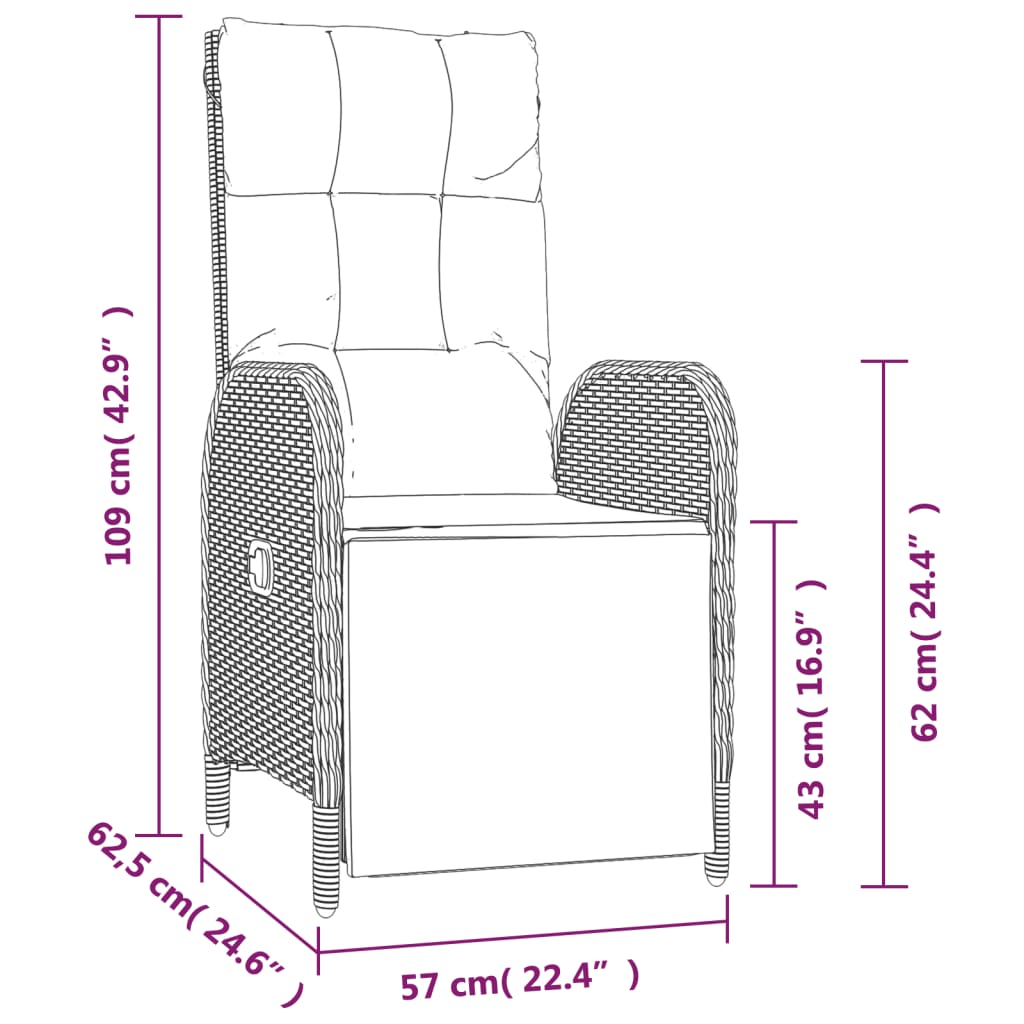 vidaXL 3 Piece Patio Dining Set with Cushions Black Poly Rattan-7