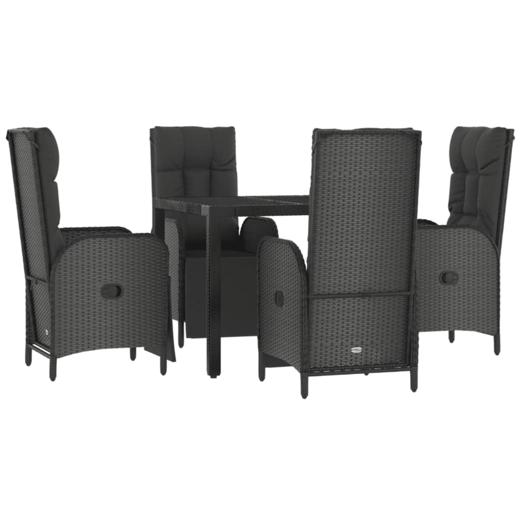 vidaXL 5 Piece Patio Dining Set with Cushions Black Poly Rattan-2