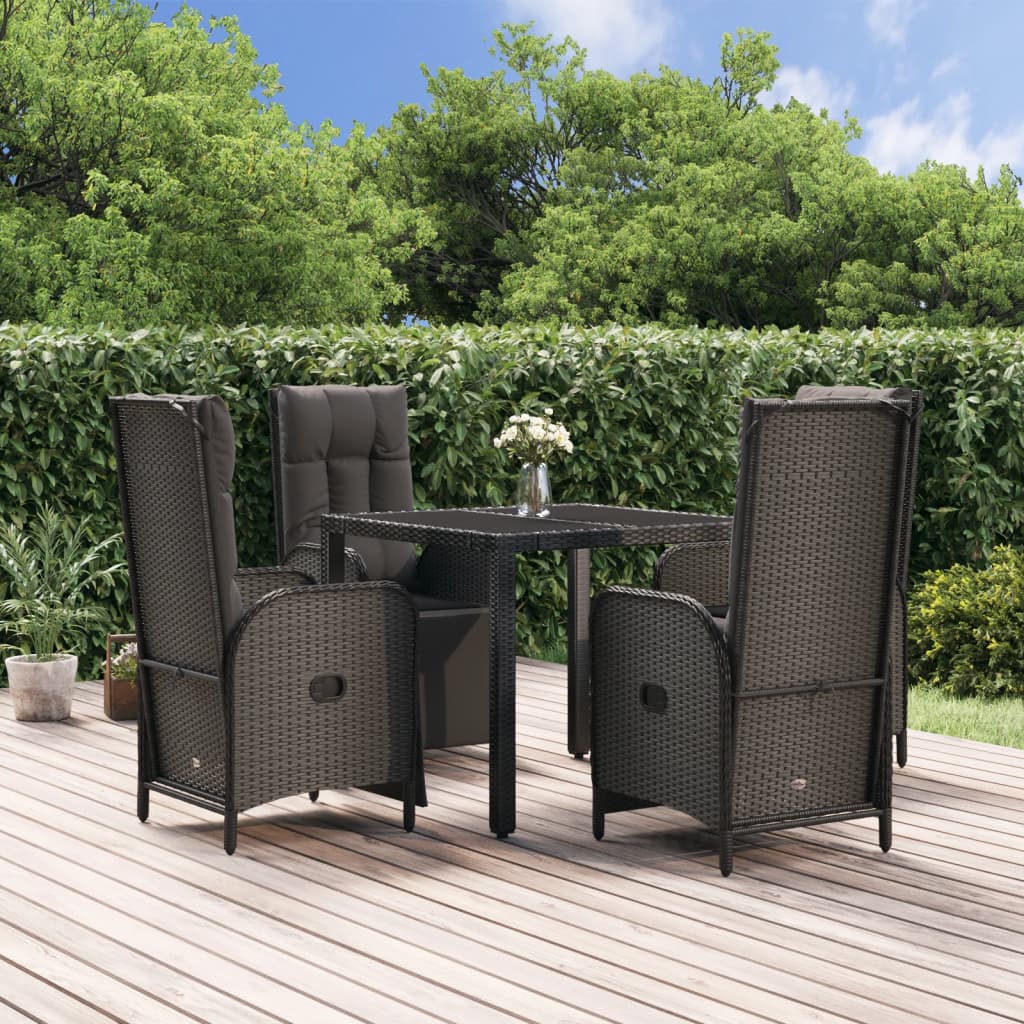 vidaXL 5 Piece Patio Dining Set with Cushions Black Poly Rattan-0