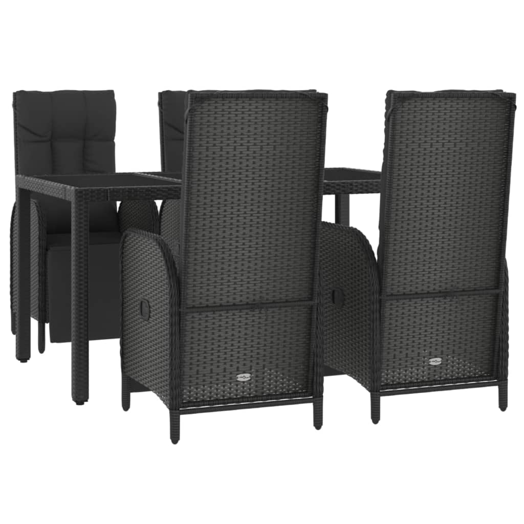 vidaXL 5 Piece Patio Dining Set with Cushions Black Poly Rattan-1