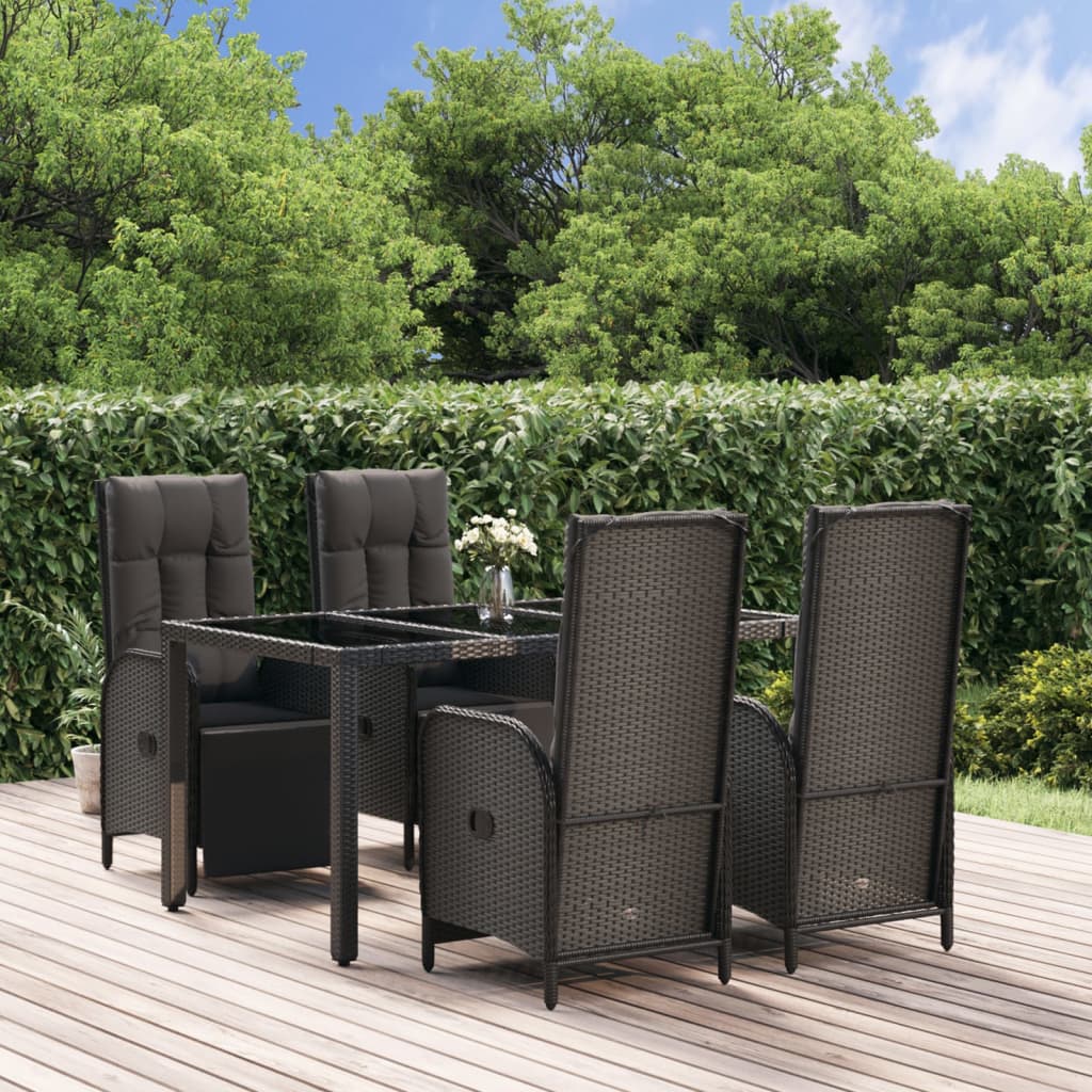 vidaXL 5 Piece Patio Dining Set with Cushions Black Poly Rattan-0