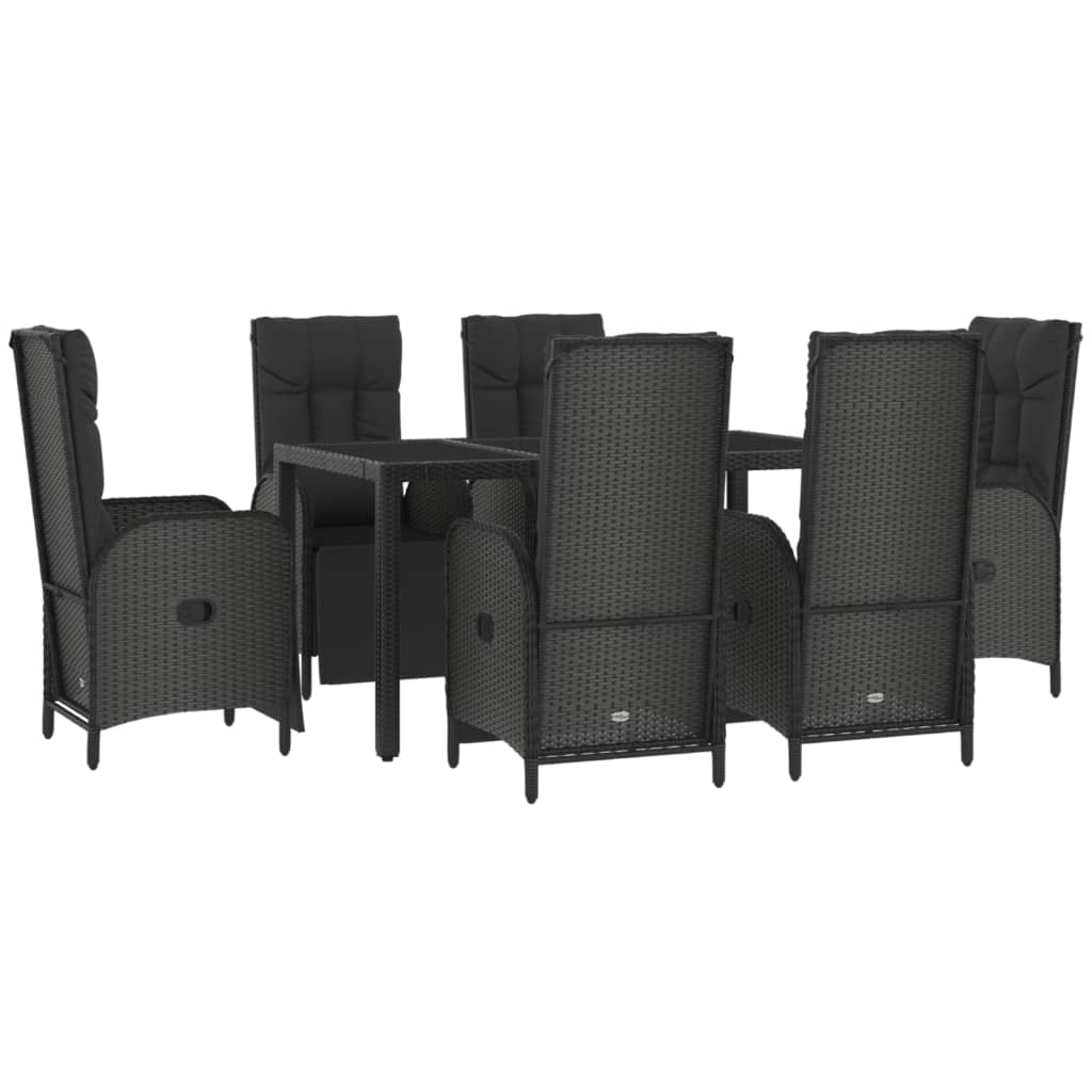 vidaXL 7 Piece Patio Dining Set with Cushions Black and Gray Poly Rattan-2