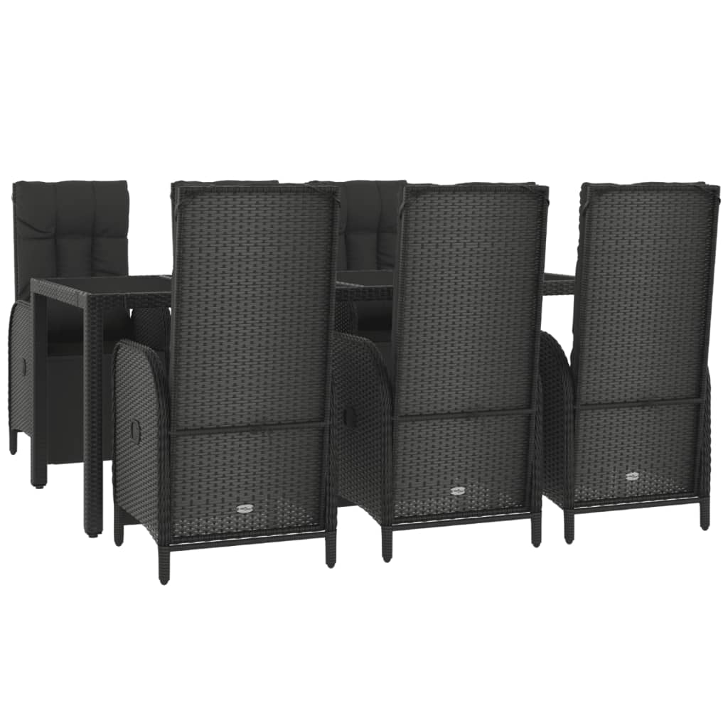 vidaXL 7 Piece Patio Dining Set with Cushions Black Poly Rattan-1