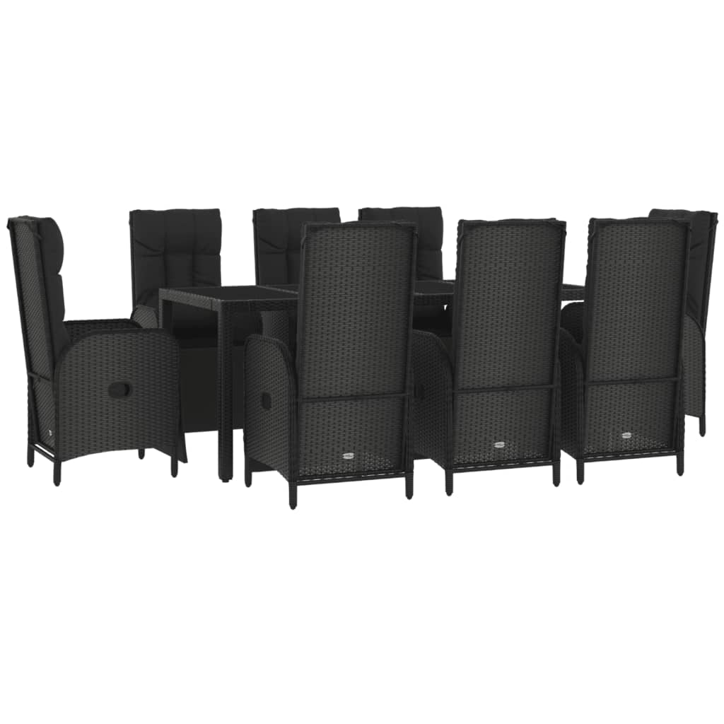 vidaXL 9 Piece Patio Dining Set with Cushions Black Poly Rattan-2