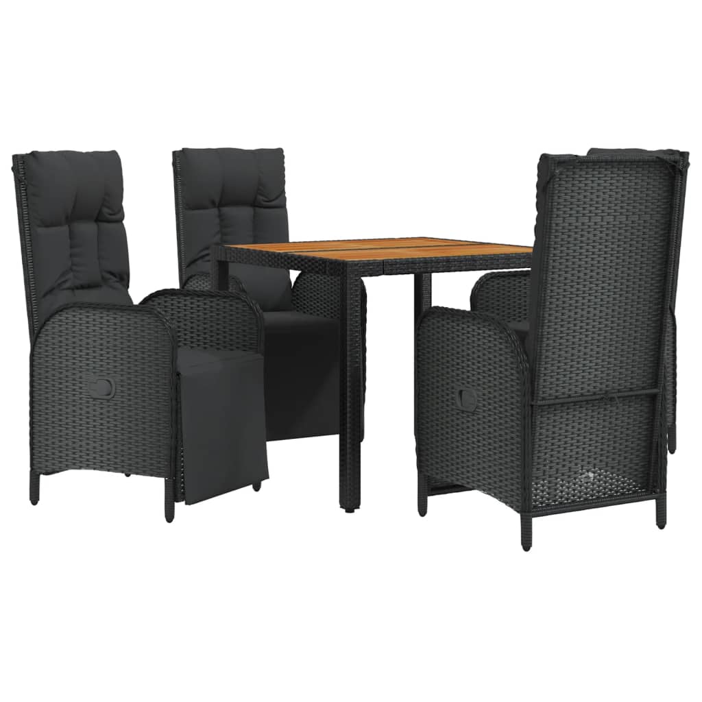 vidaXL 5 Piece Patio Dining Set with Cushions Black Poly Rattan-2