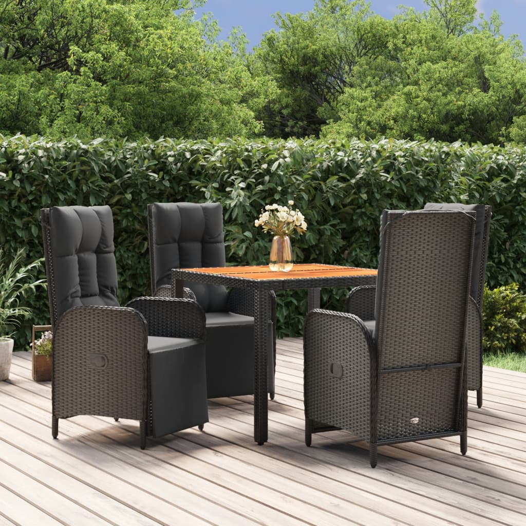 vidaXL 5 Piece Patio Dining Set with Cushions Black Poly Rattan-0