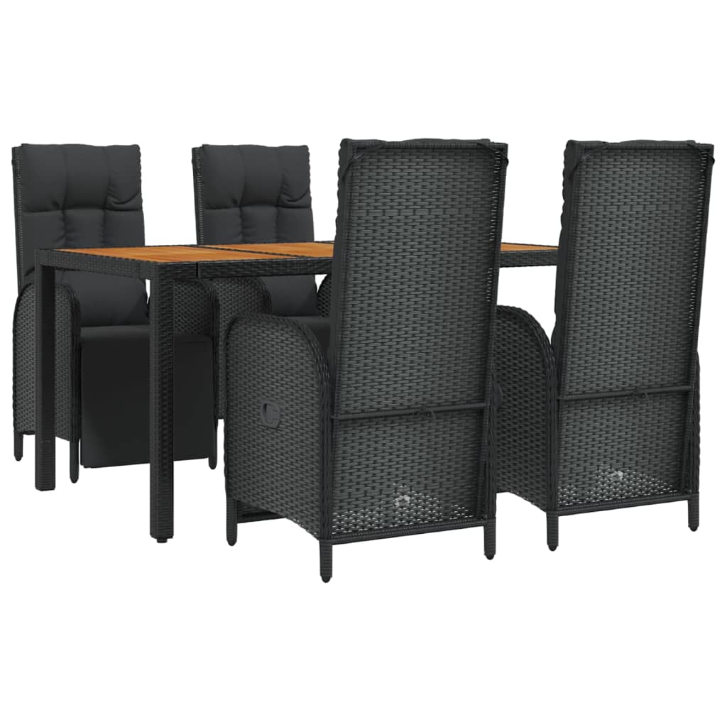 vidaXL 5 Piece Patio Dining Set with Cushions Black Poly Rattan-1