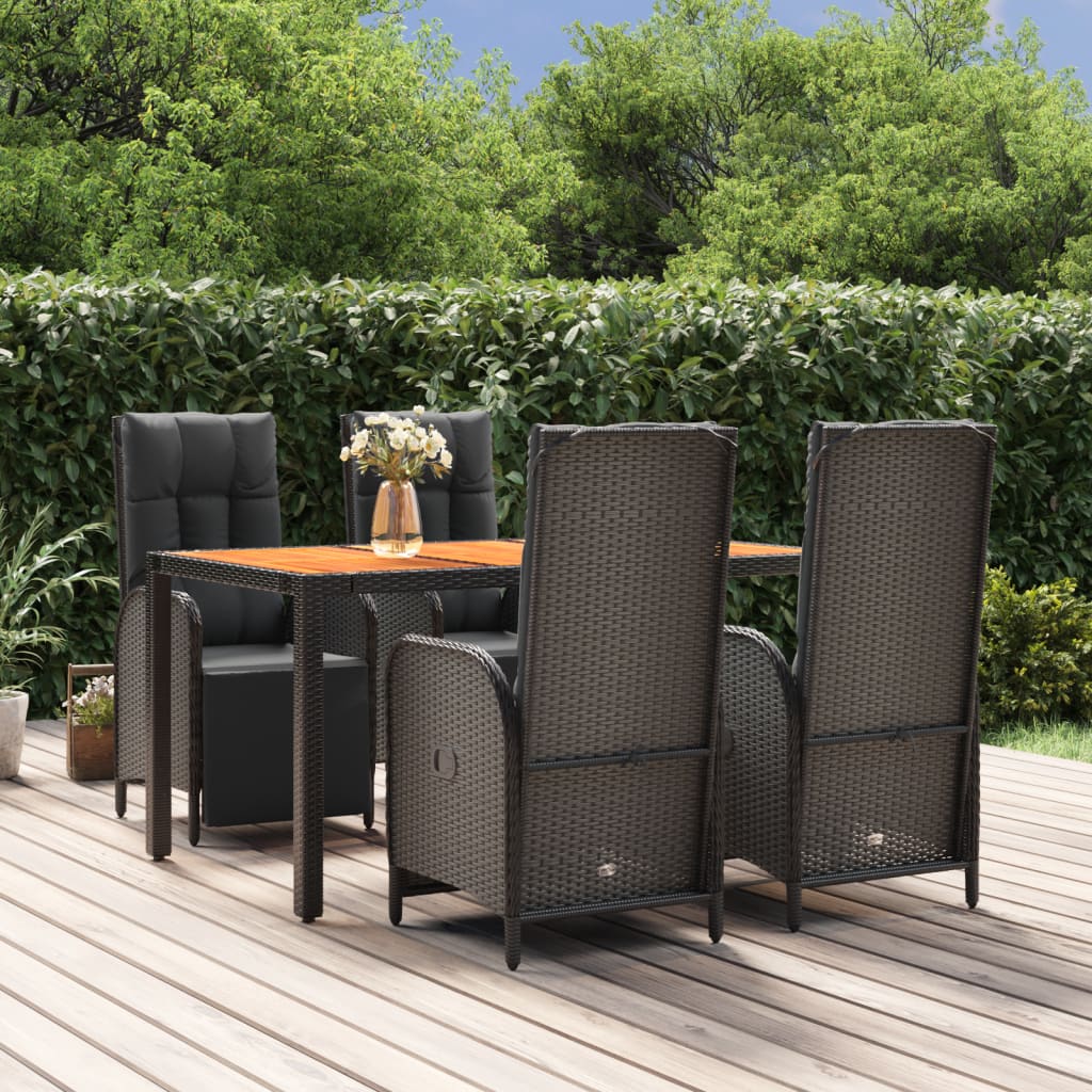 vidaXL 5 Piece Patio Dining Set with Cushions Black Poly Rattan-0